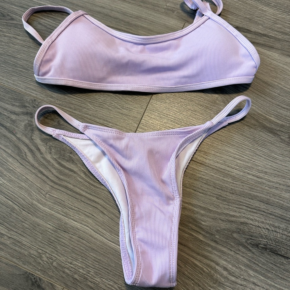 SHEIN Lilac Ribbed Bikini Set